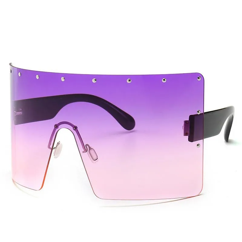 

Jiuling eyewear 2022 Ready to Ship Unisex uv400 oversized windproof shades gradient one piece lens rimless square sunglasses, Mix color or custom colors