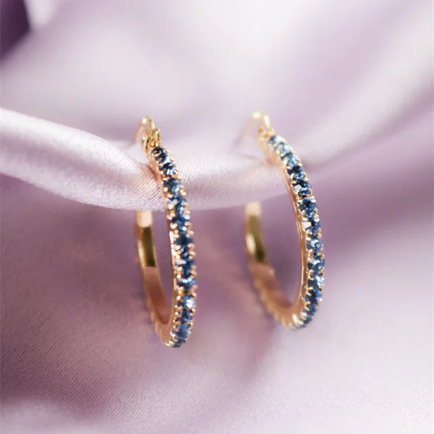 

CAOSHI Fashion Jewelry Wholesale Circle Micro Pave Blue Tiny CZ Earrings Woman Korean Sweet Girls Blue Hoop Earring Gold