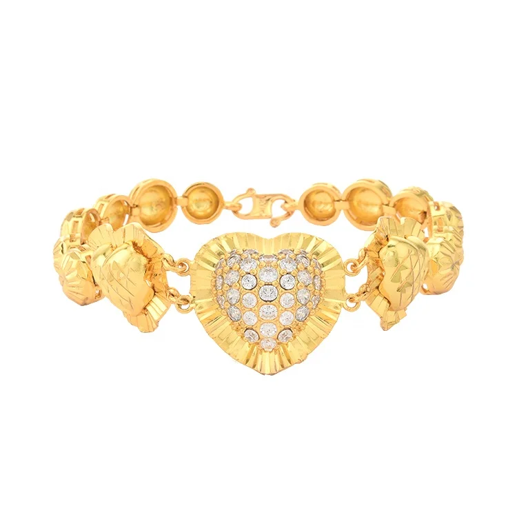 

JXX JSL-182 Factory Jewelry Bulk 24K Gold Plated Bracelet Women Fashion, Zircon Heart Bracelets Wholesale, 24k gold color plated