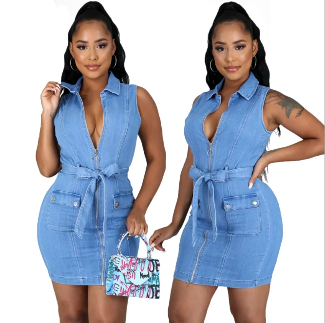 

Tight casual short dress denim short dress women blue jeans jumpsuit sexy denim jumpsuit for girls