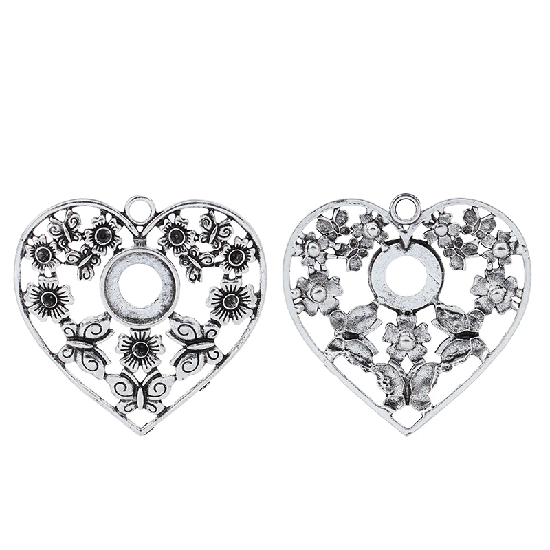 

Antique Silver Large Hollow Filigree Flower Butterfly Heart Charms Pendants for Necklace Jewelry Findings Making Blank 14mm, Tibetan silver