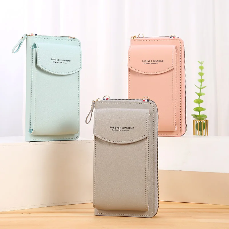 

Pure Color Mobile Phone Bag Women Wallet Card Holder Messenger PU Money Purse Crossbody Shoulder Mini Bag, 7 colors