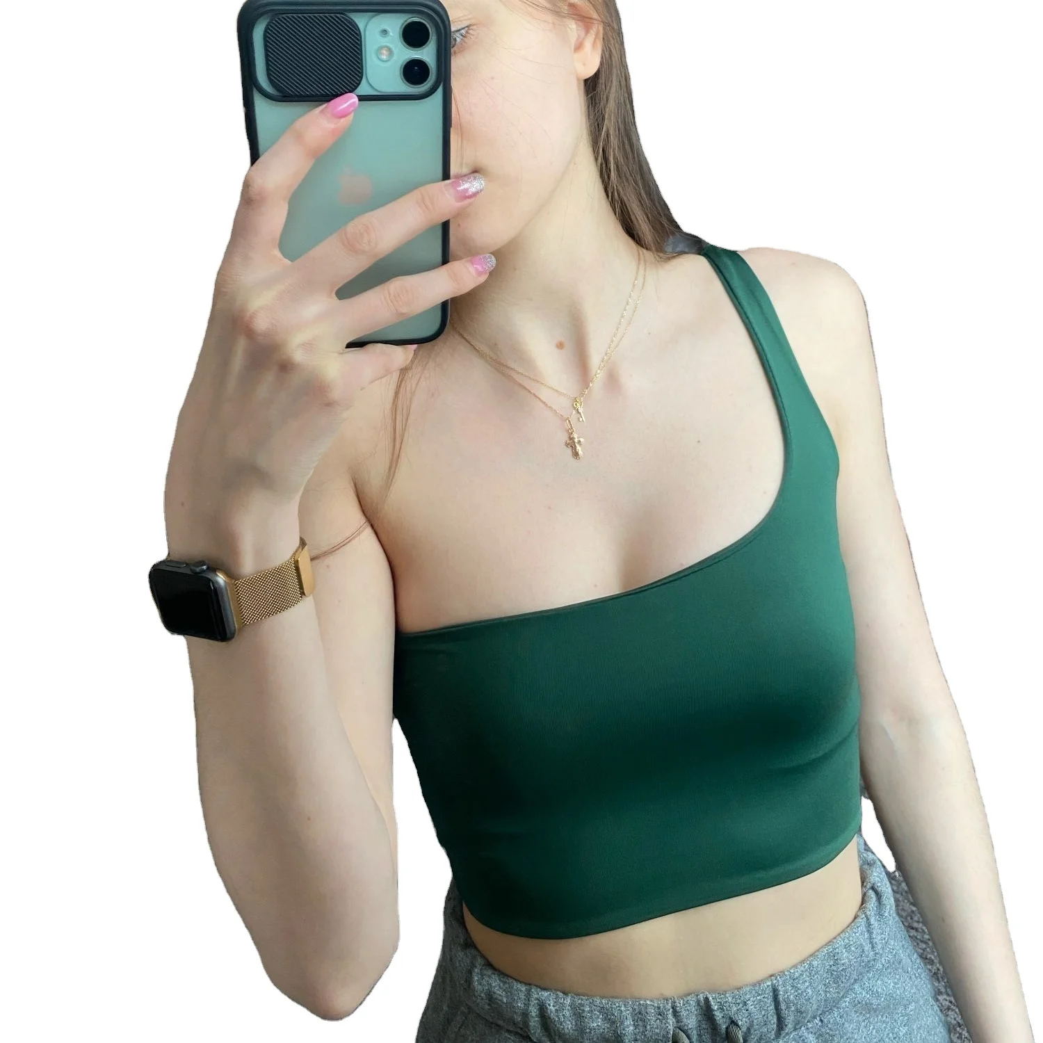 

SUMMER Women One Shoulder Crop Tops Sleeveless Tank Tops Bras