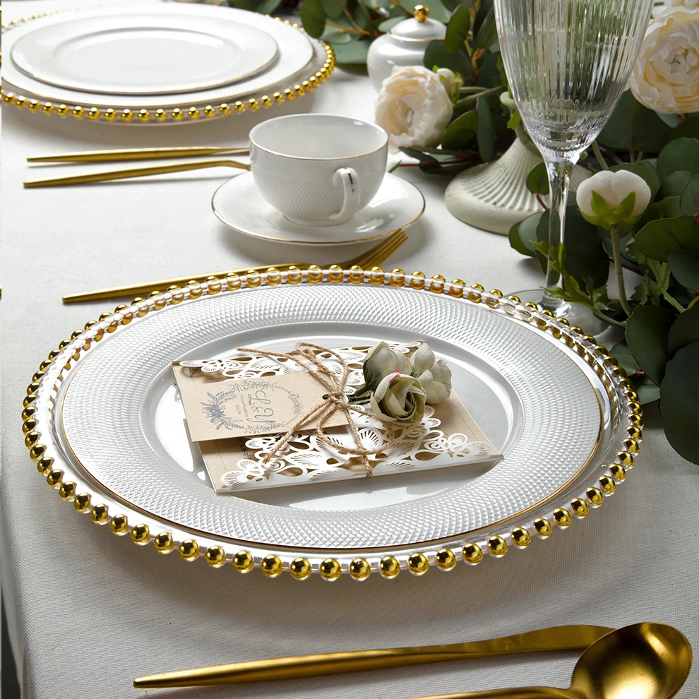 

Wholesale Grid Design Porcelain Luxury Dishes Gold Wedding Plates Events Restaurant Hotel Use