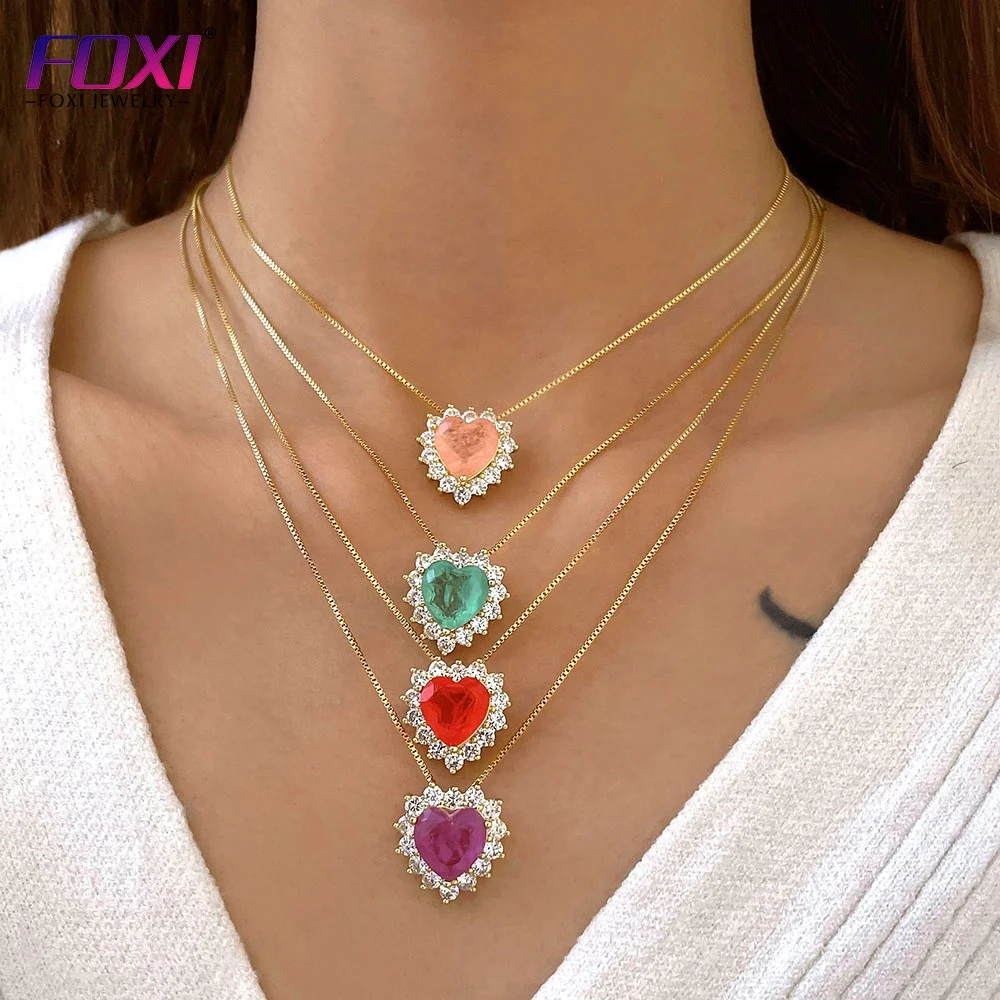 

Brazil Style Colorful Pendants 18 K Gold Plated Glass Jewelry Heart Semijoias Pendant Necklace