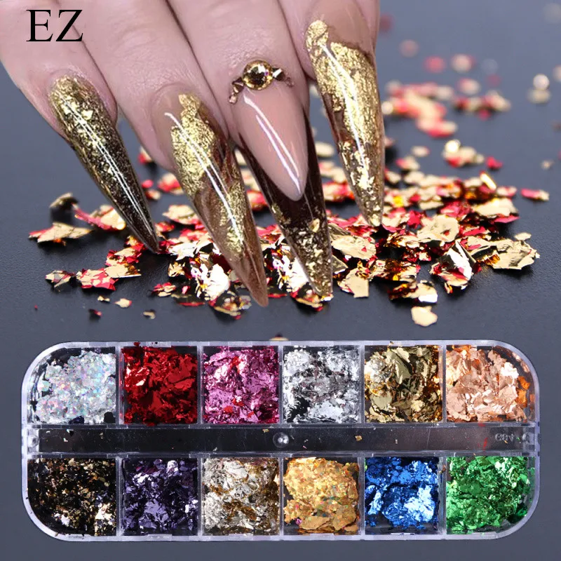 

nail art glitter iridescent foil paper ornament gel nail polish gold glitter designs, 3 design