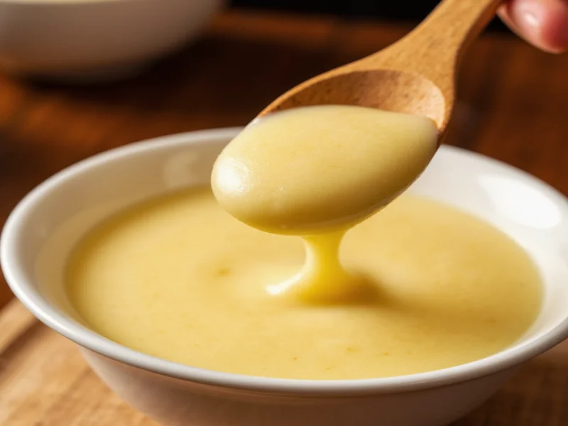 Testing pudding thickness on wooden spoon