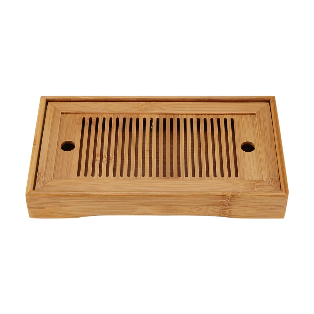 

Tasteful Bamboo Chinese Gongfu Tea Table Serving Tray Box Reservoir & Drainage Type for Teahouse Home Office, As shown