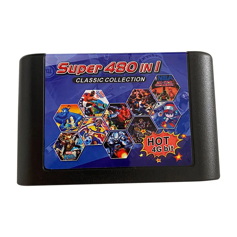 

Super 480 in 1 Game Cartridge Classic Collection 16 bit SEGA MD Game Card For Sega Mega Drive For Genesis-4G 16Bit, Black