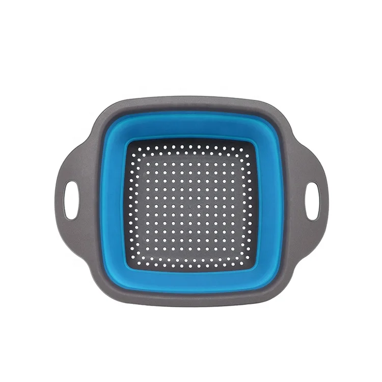 

Food washing drain water fruit filter container plastic silicone strainer collapsible colander, Red, green, blue, orange