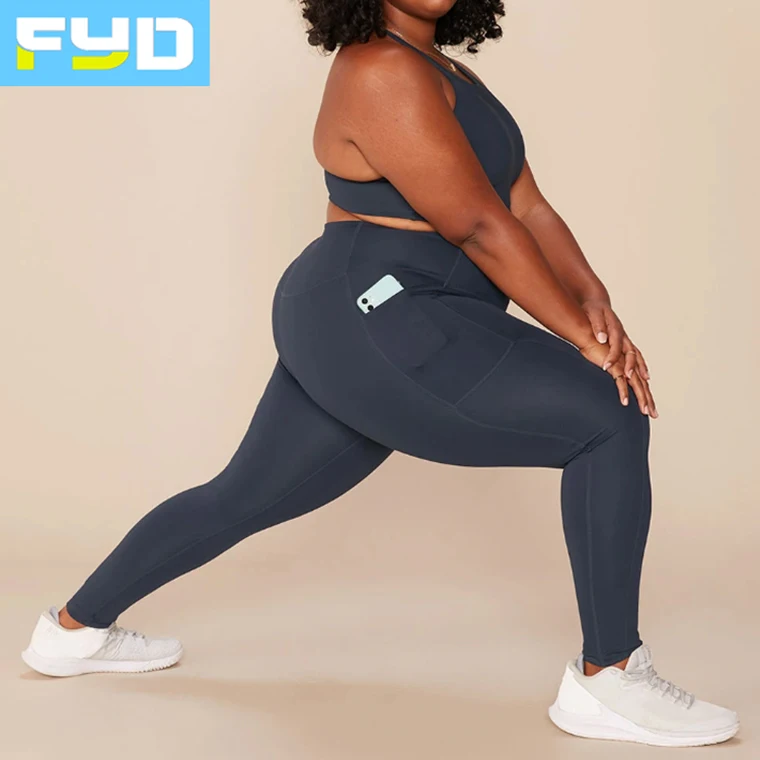 

2021 Custom breathable nylon yoga pants set xl plus size workout clothes eco 2 piece scrunch butt fitness big size yoga wear, Customized colors