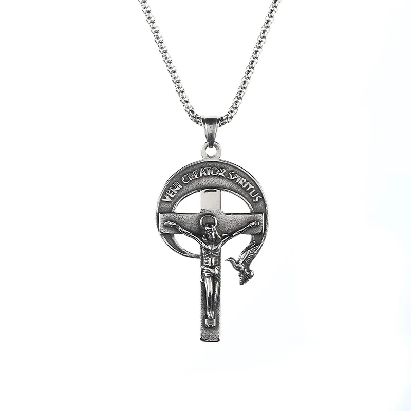 

Vintage punk style stainless steel jesus cross pendant necklace