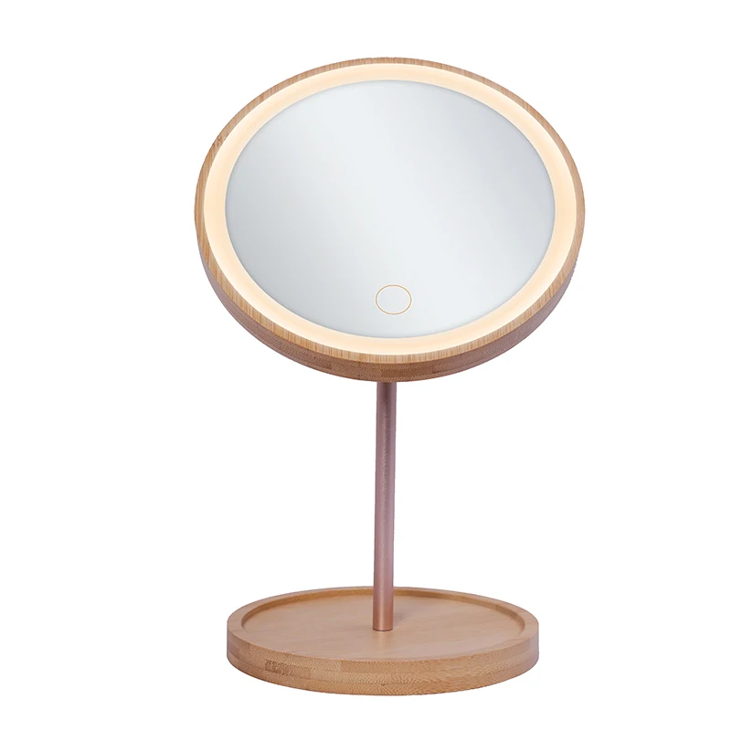 

Best selling LED light vanity mirror Dimming USB Rechargeable Bamboo Comestic LED Lighted Makeup Mirror