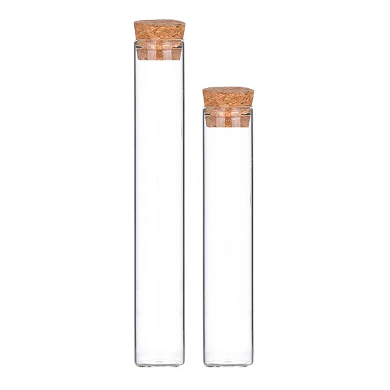 

Wholesale Different Size Small Tube Shaped Borosilicate Glass Storage Bottle with Cork Lid, Clear