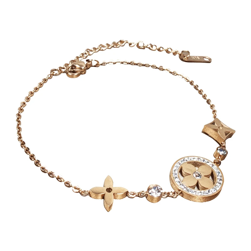 

Luxury Famous Brand Jewelry Rose Gold Stainless Steel Lucky Clover Flower Bracelets Charm Bracelet For Women