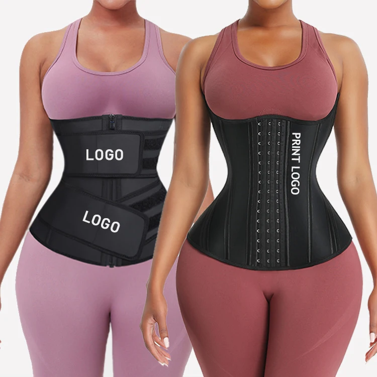 

Wholesale Big Size Black 7 Steel Bone Front Zipper With Elastic Sticker Straps Latex Waist Trainer Corset Slimming Belt