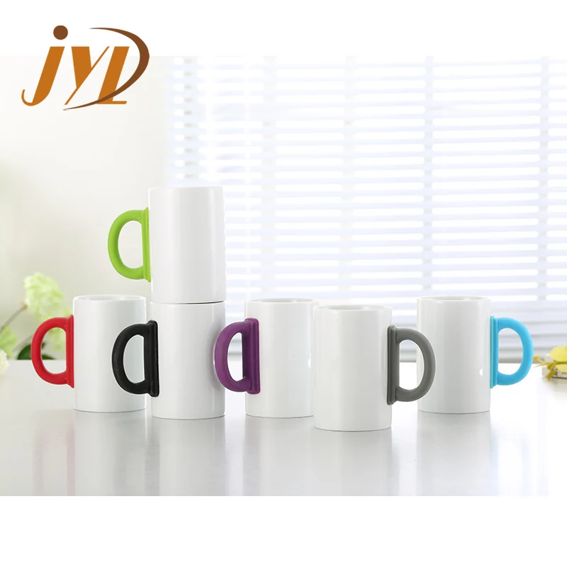 

Coffee ceramic white mug in porcelain with silicone handle, Assorted silicone color