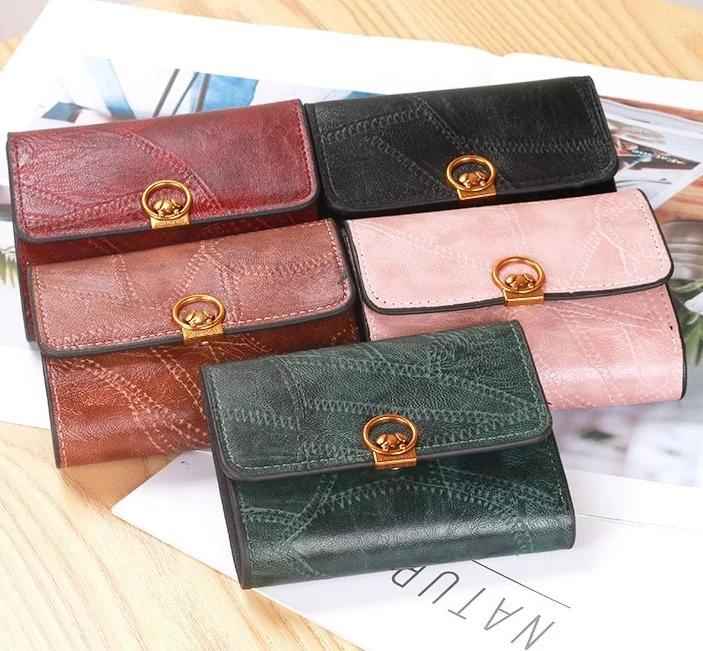 

New stitching short PU leather multi-card women wallet, Green,black,red,pink,brown