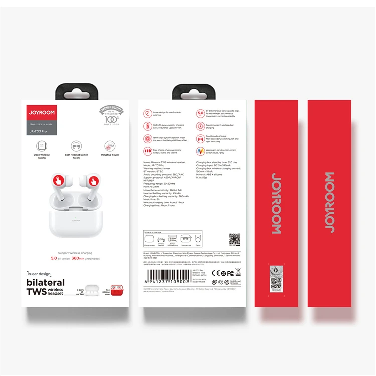 

JOYROOM T03 Pro TWS custom wireless ear buds, White,black