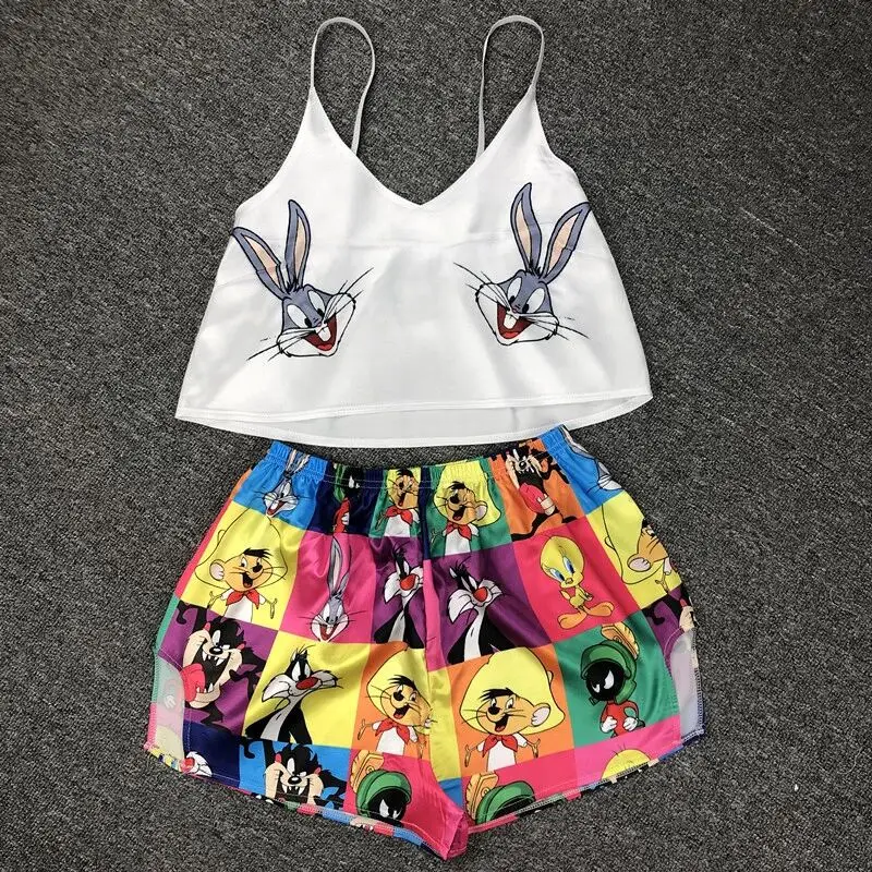 

Summer short womens 2 piece nightgown camisole crop tank top sets cartoon disney pajamas, Customized color