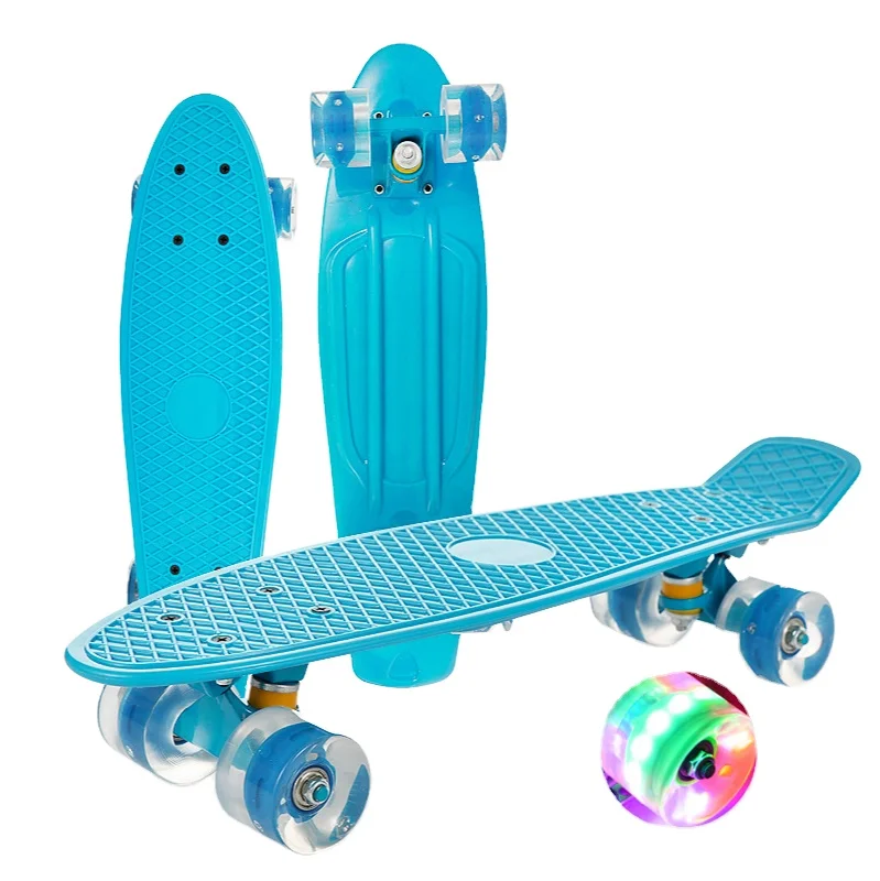 

Plastic fish shaped plate made in China 22 inch wholesale four-wheel full flash single rocker skateboard, Optional color