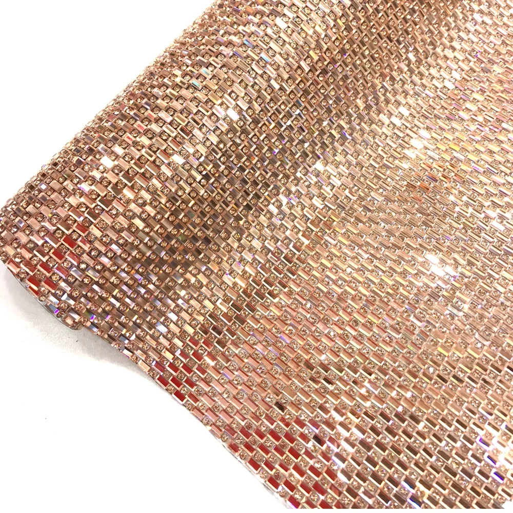 

S199 Factory supply  hot fix Lt Peach Glass stones crystal rhinestone mesh adhesive rhinestone sheets