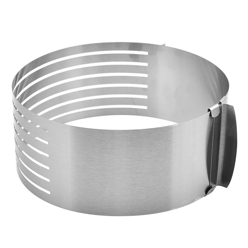 

Stainless Steel Mousse Ring Slicer Sizing Adjustable Retractable Layered Cake Slicer Baking Tools, Silver