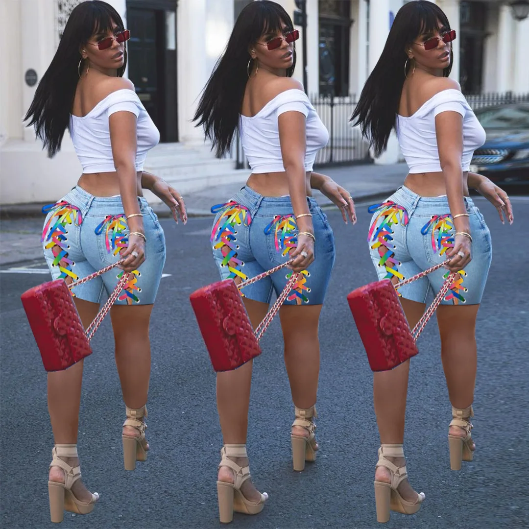 

low MOQ summer women clothes 2021 custom denim jeans shorts with hole