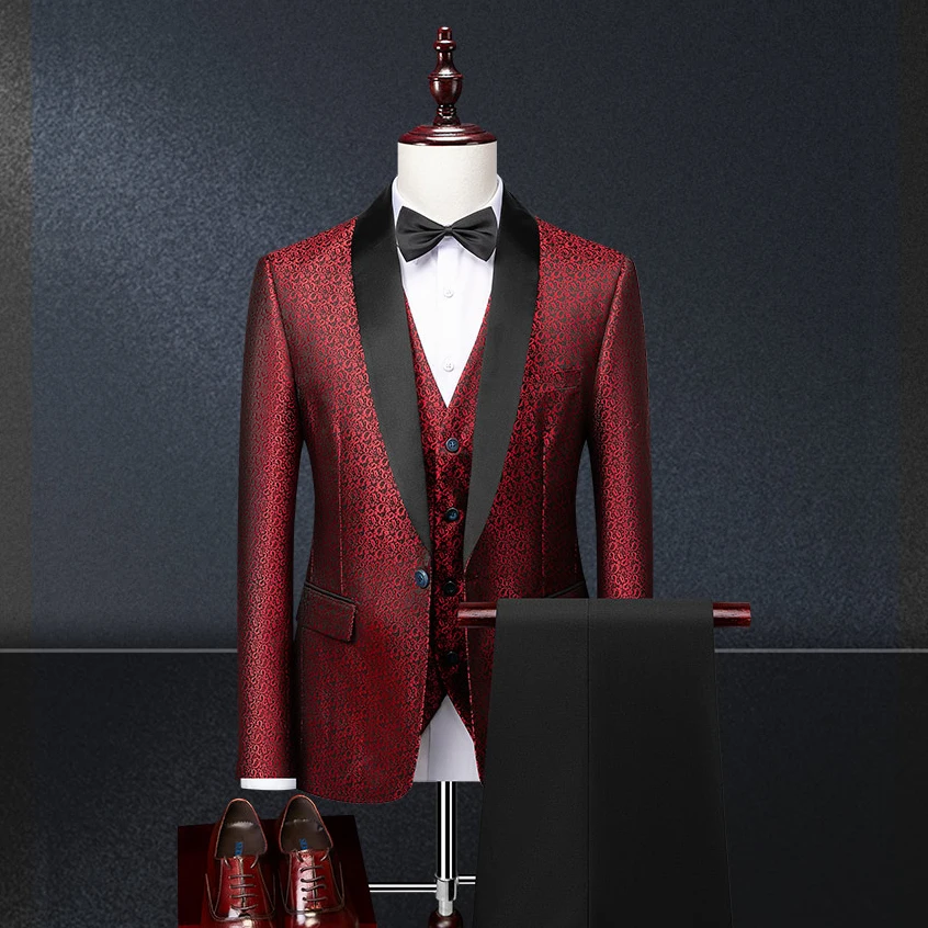 

2021 Turkish Men Suits Luxury Printed Tuxedos Wholesale 3 Pieces Suit mens suit