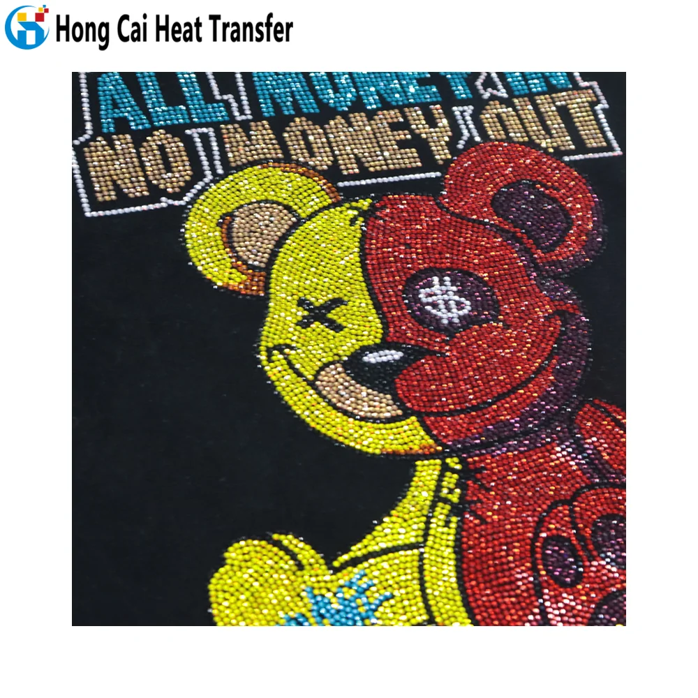 

hongcai bling rhinestone cartoon bear design print transfer rhinestone heat transfer film hotfix tape roll
