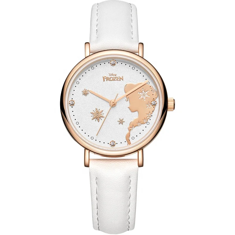 

Discount Price Snow White Leather Strap Frozen Princess Ladies Watch with Stones Inlay