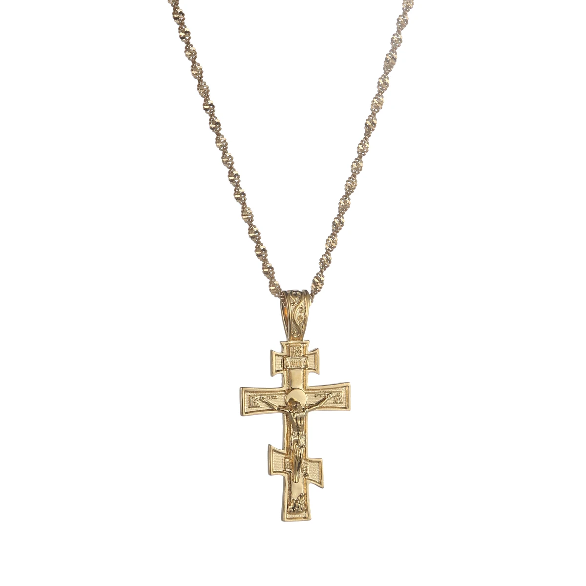 

Christian Orthodox Jesus Russian Cross Prayer Pendant Necklace Gold Color INRI Crucifix Pendant Necklaces For Women Men