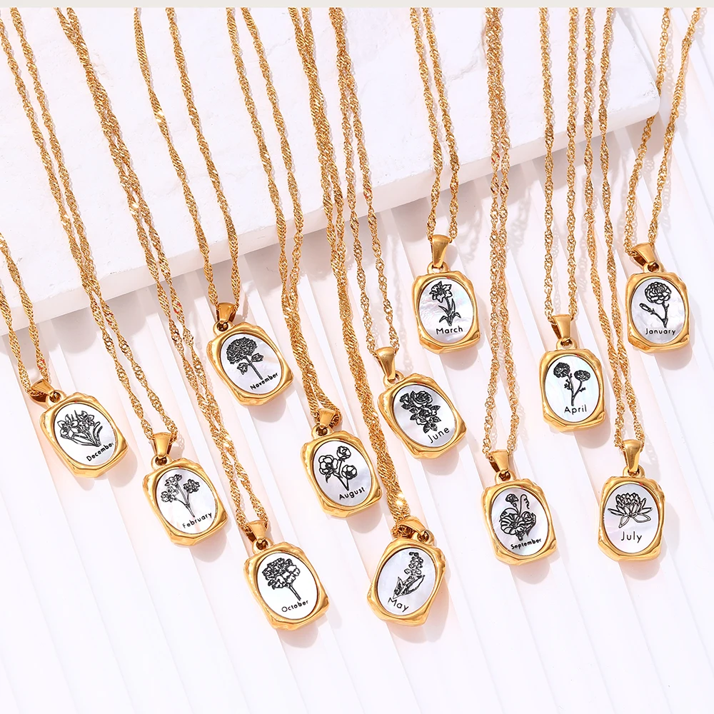 

Joolim Jewelry 18k PVD Gold Plated Tarnish Free & Waterproof Shell 12 Birth Flower Stainless Steel Necklace Women Jewelry