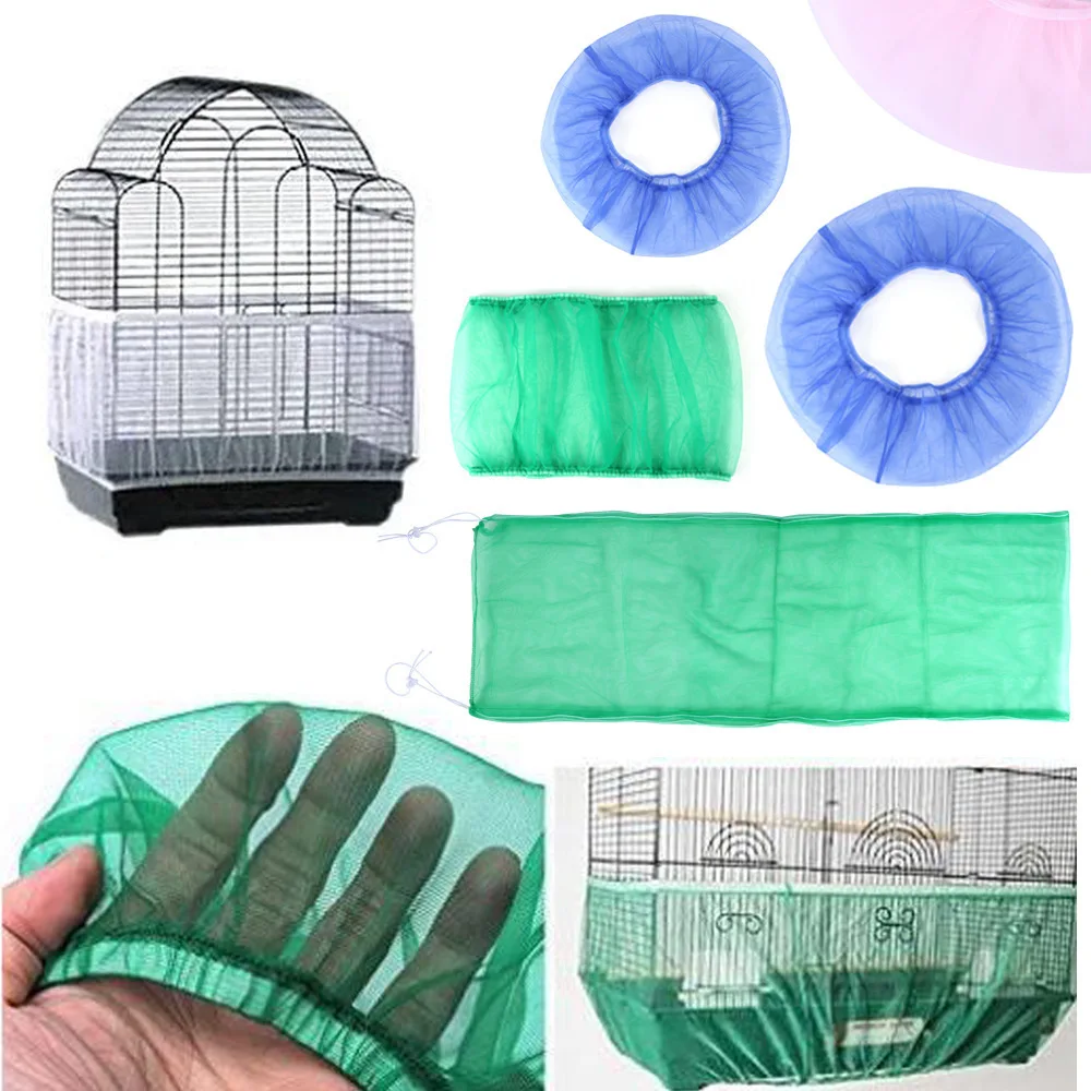

Nylon Mesh Bird Cage Cover Shell Skirt Net Seed Catcher Guard Easy Cleaning Parrot Cage Nylon Mesh Bird Supplies Accessories, Black/blue/green/white