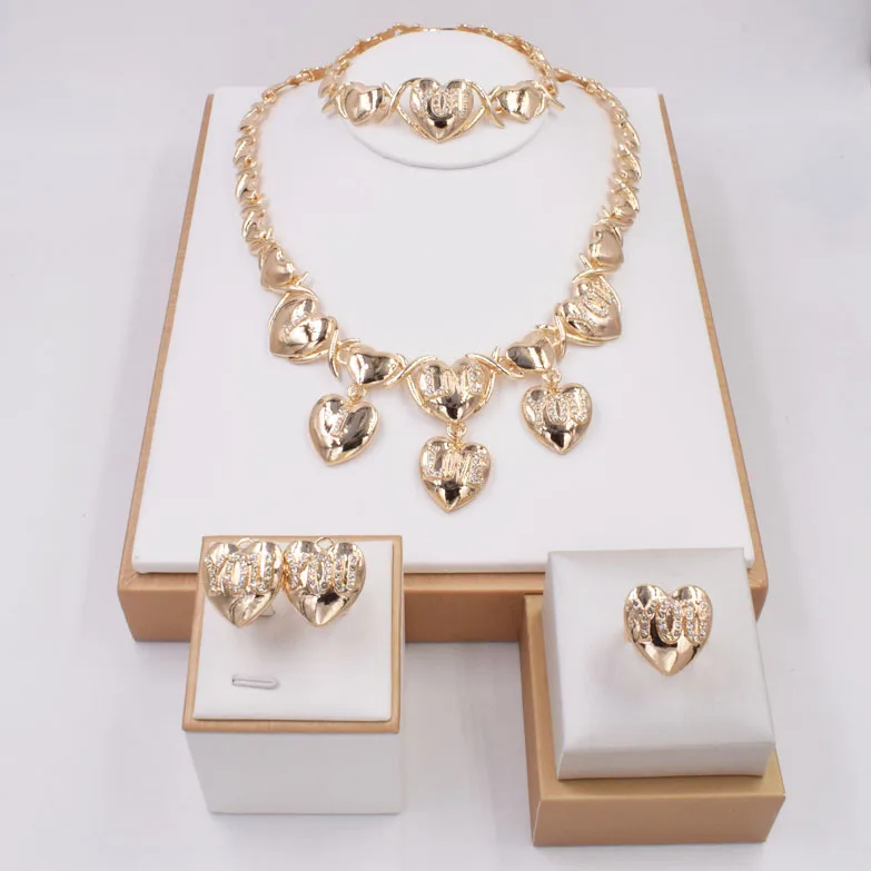 

I Love You Design XOXO Wedding Jewelry Dubai 18 K Gold plate Jewelry Set for Women NT0118, Gold color