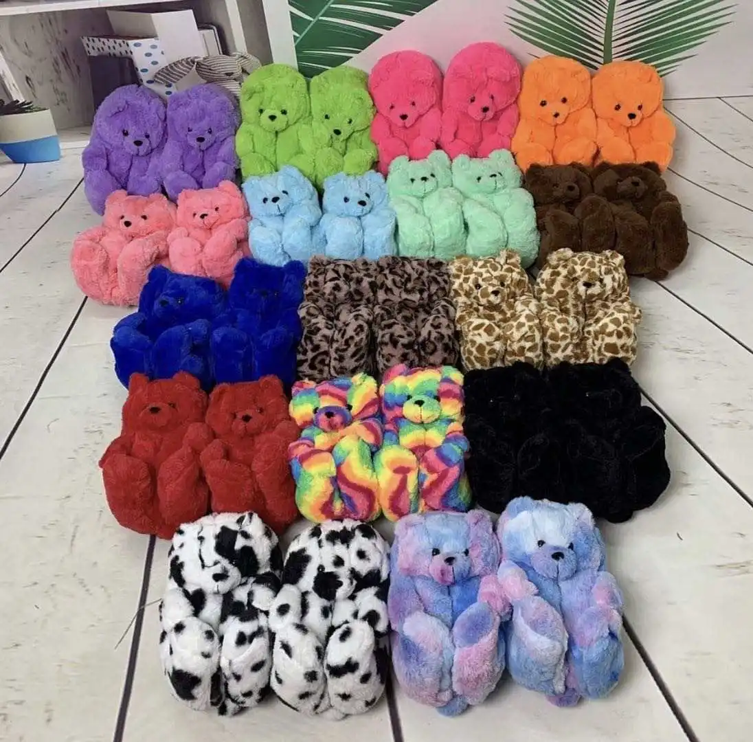 

Animal Women slippers Fur House Shoes Slipper  Teddy Bear slippers Wholesale, 7 colors