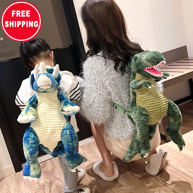 

Newest personalized parent-child dinosaur plush toy children's animal plush backpack dinosaur backpack, Blue/black/orange..