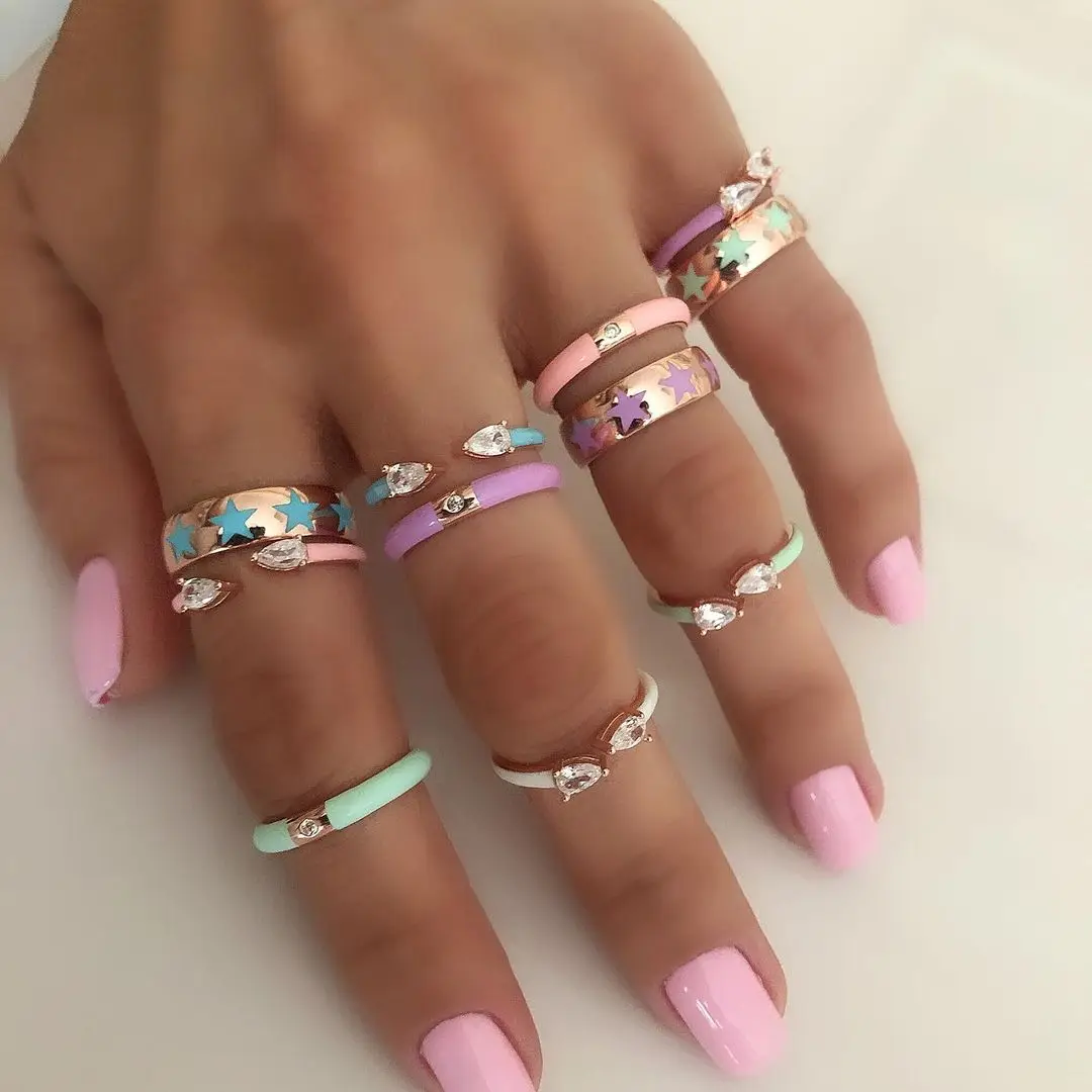 

new trendy enamel colorful jewelry two heart bling cz design lovely ring for girls women, Customized