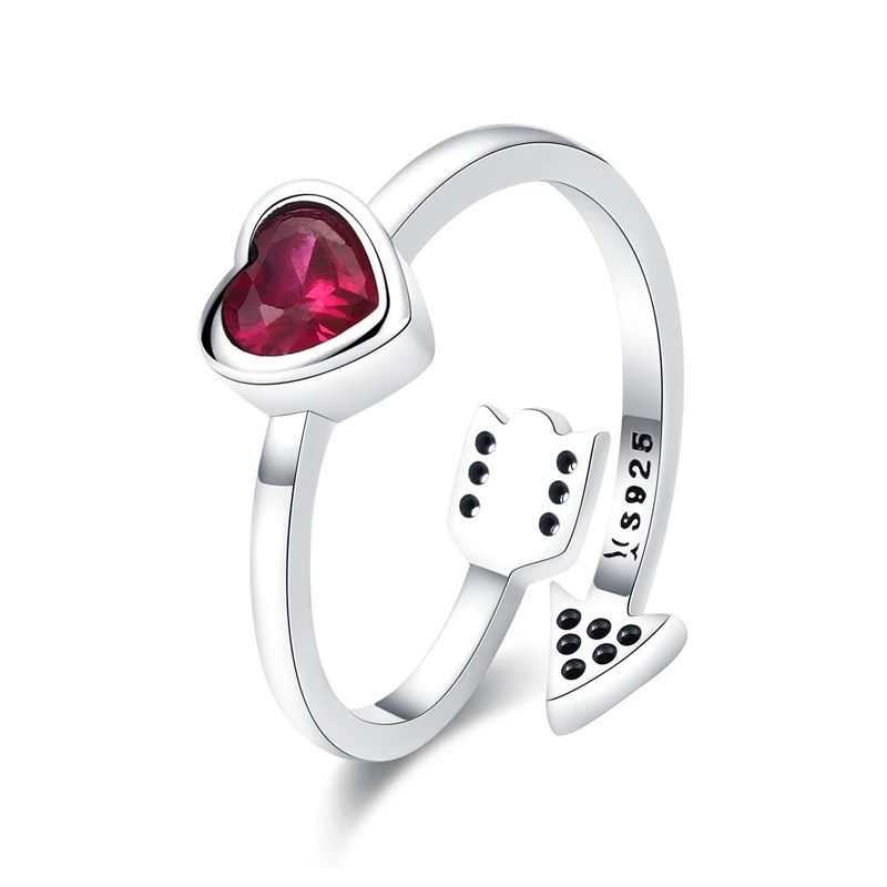 

Red love heart zircon opening adjustable sterling silver jewelry cute ring