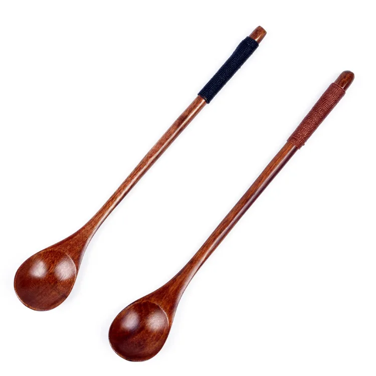 

20 X 3cm Wooden Bamboo Long Handle Teaspoon Kids Kitchenware Soup Dessert Coffee Tea Mixing Tableware wood spoon, Natural