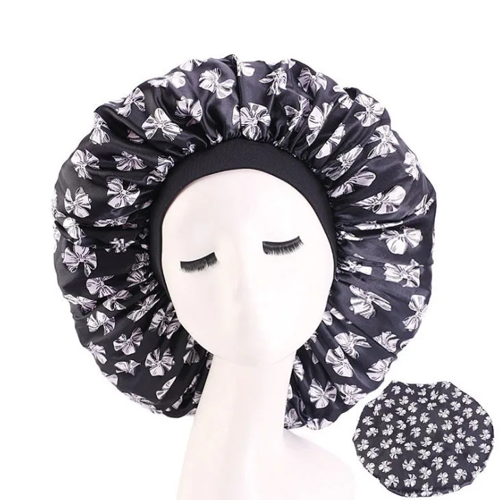 

Fashion Brand Extra Large Stain Hair Bonnet Sleeping Cap Customized Logo Shower Headband Hat Bonnets Women