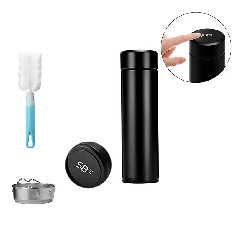 

Stainless Steel Smart Sports Water Bottle with LED Temperature Display Double Wall Vacuum Flask Thermos Office Mug, Black,silver