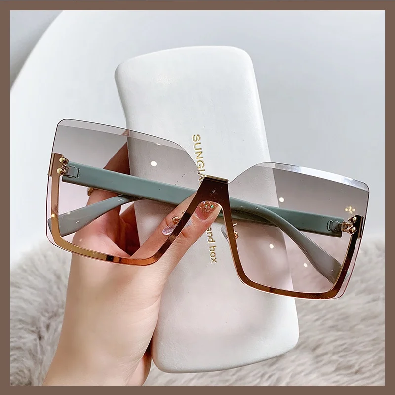 

Highest quality custom logo trendy women eyewear shade 2024 luxury cheap Square Rimless Designer Fashion Women Ladies Sunglasses