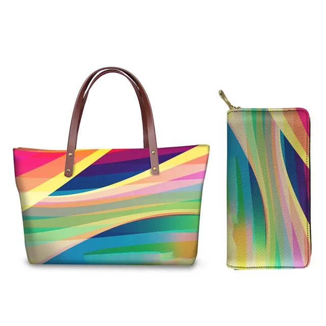 

Fashion Bag Large Hand bag Gradient Rainbow Print Custom Designer 2021 Women's Purses And Handbags Set Shoulder Handbags Ladies, Customized color