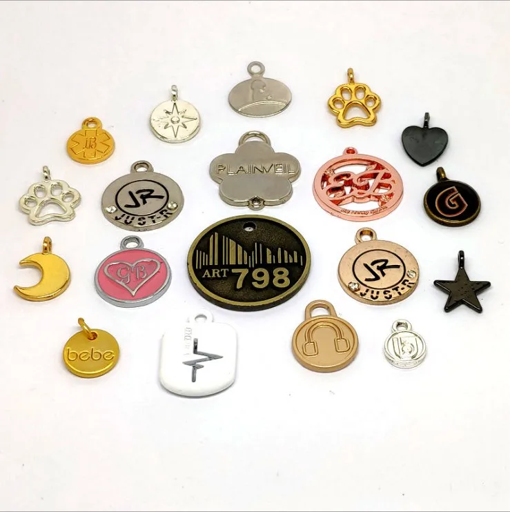 

Cheap gold pendant metal jewelry tags custom made logo engraved charms