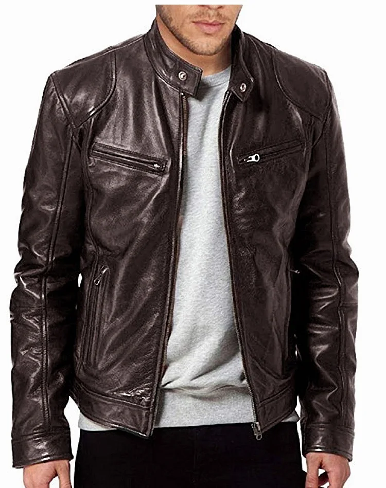 Men's Winter Outdoor Plus Size Fashion Streetwear Male Gents Black Bike Motorcycle Zip Up Leather Jackets & Coats For Men