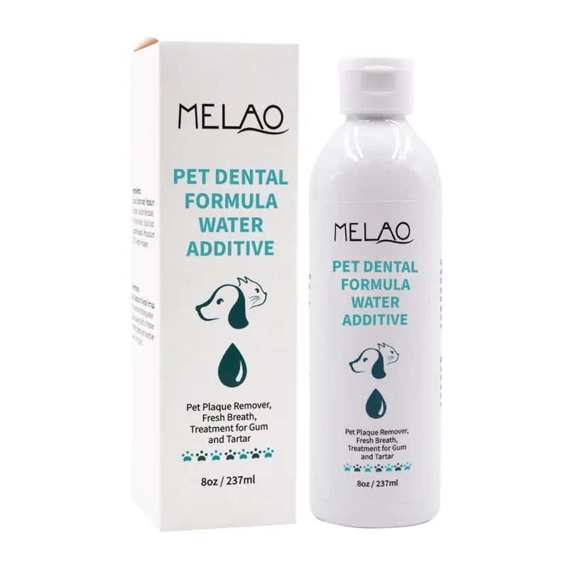 

MELAO 237ml pet dental formula water additive pet plaque remover fresh breath treatment for gum tartar pet mouthwash oem
