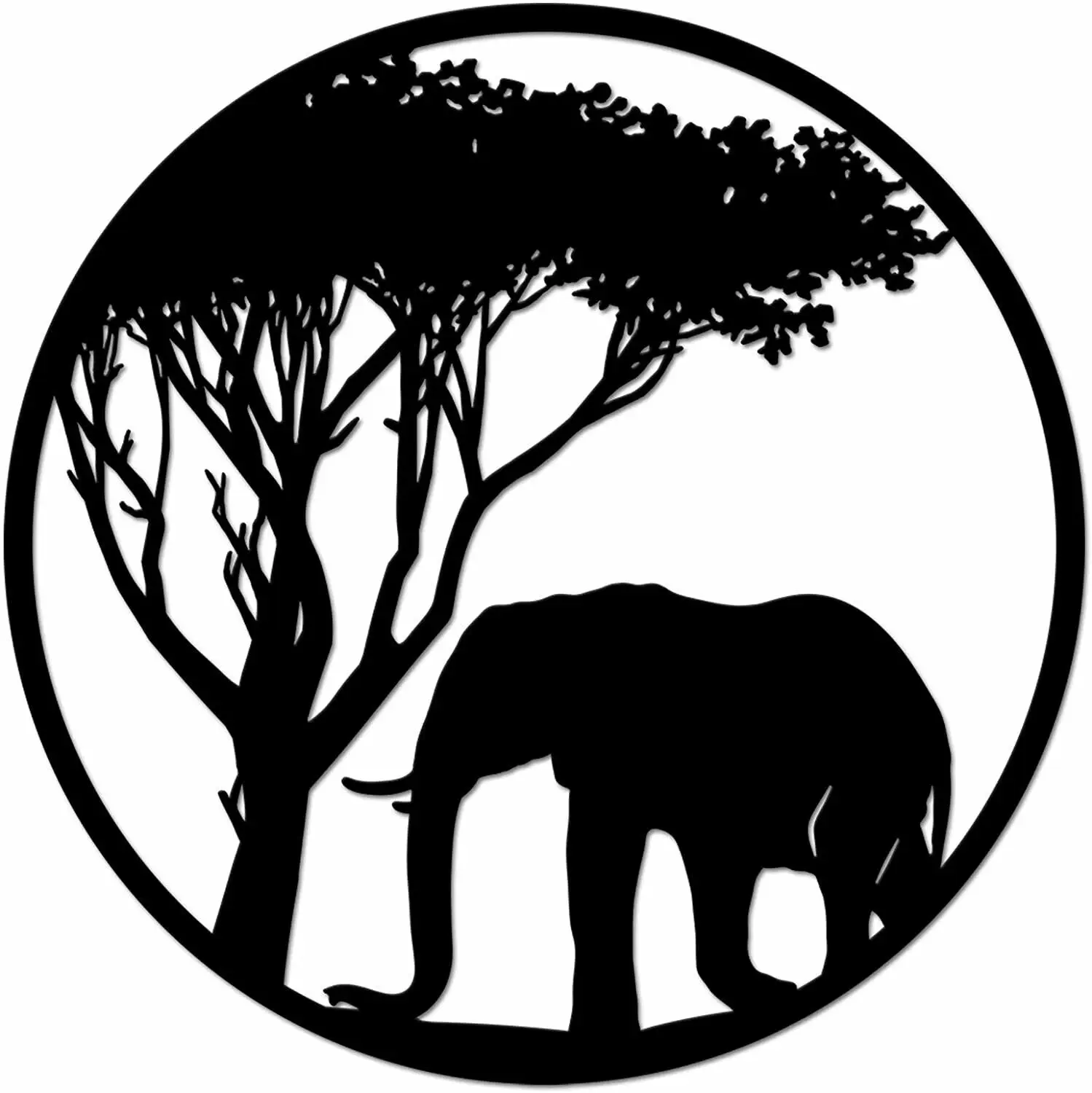 

Elephant Metal Art African Animal and Tree Wall Sculptures Metal Animal Tree Art TY2495d, Black