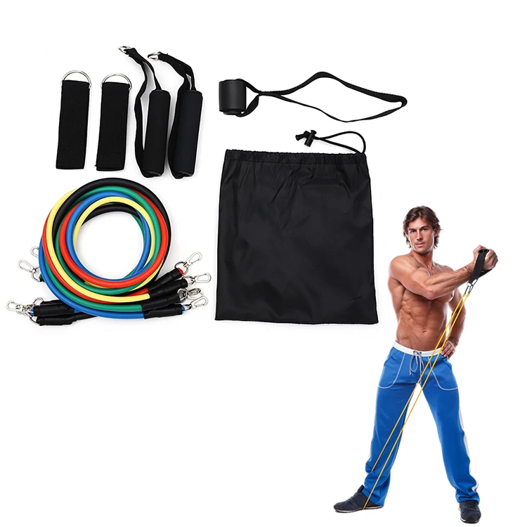 

TPE Band Set 11 Pcs Tube Bands Exercise Home Gym Duty Fitness Piece Heavy Resistance Tubes, Yellow, red, blue, green,black
