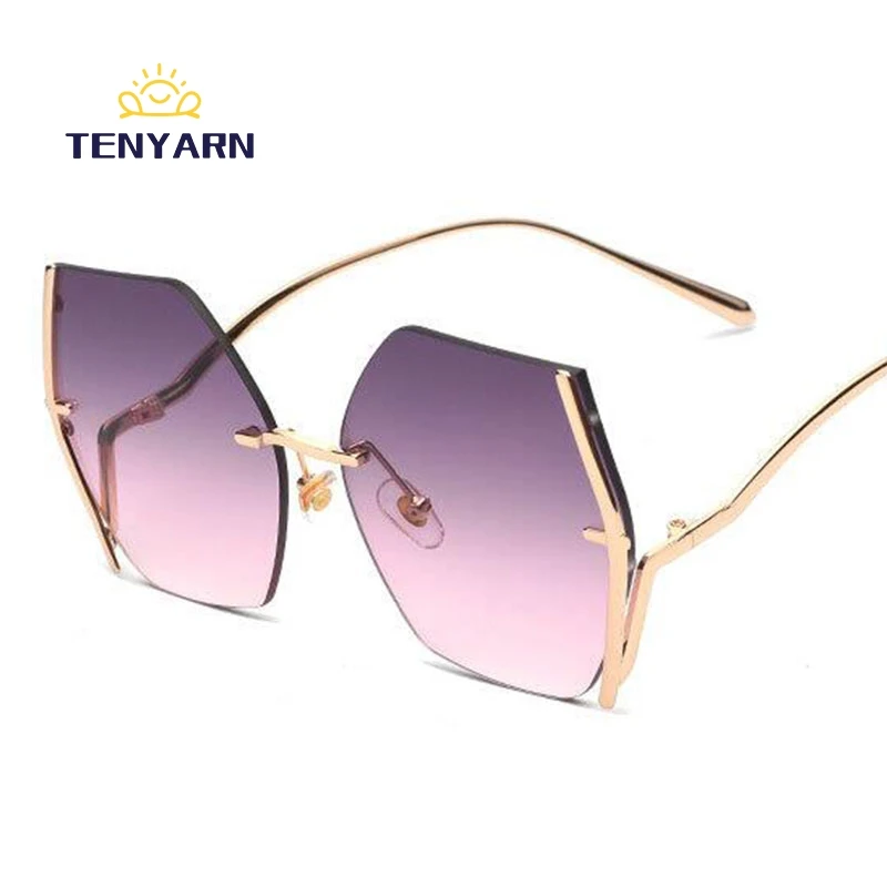 

Famous Brand Fashion Frameless Oversized Sunglasses 2021 Designer Women Metal Big Shades Brown Gradient Sun Glasses UV400O Culos, Custom colors